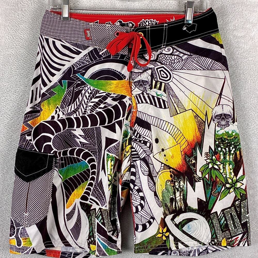 VTG Lost Enterprises Board Shorts Mens 30 Mayhem Black Sheep Graffiti Surf Y2K